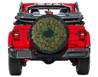 Christmas Wreath Spare Tire Cover for Jeep, for Bronco, Backup Camera option,  Unique Spare Tire Covers, Rear camera tire cover