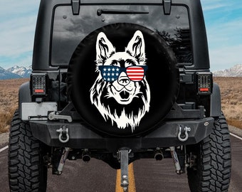 Spare Tire Cover, German Shepherd,  Tire Cover, Car accessories for  girl, Dog Spare Tire Cover,  Accessories, American flag