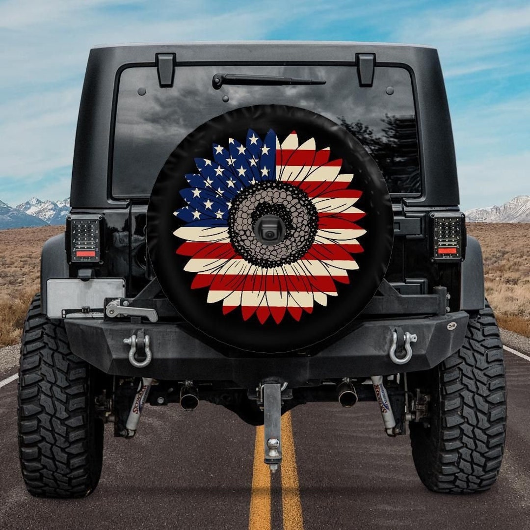 Sunflower Spare Tire Cover, Red White Blue Sunflower Wheel Cover, Unique  Spare Tire Covers with Backup Camera Hole, Car accessories women
