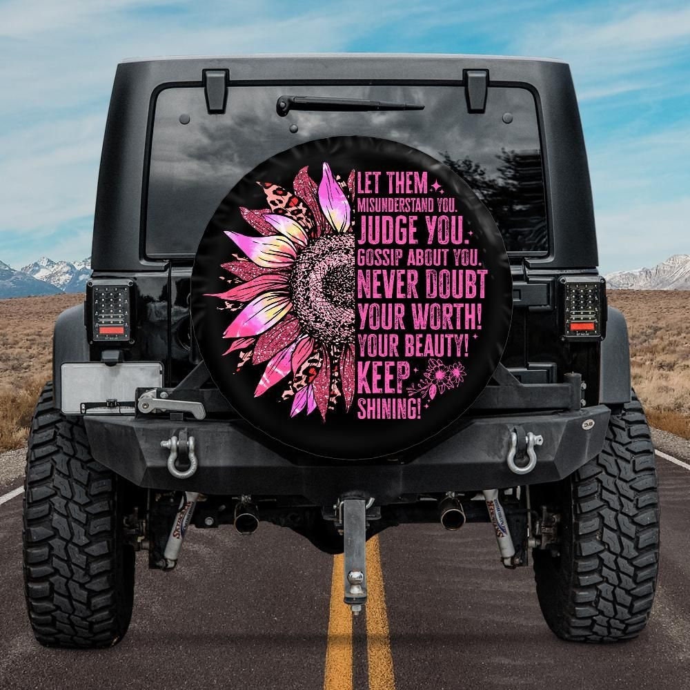 Let Them Tire Cover, Pink Sunflower Tire Cover compatible with Jeep, Bronco, RVs, Backup camera hole, Pink Spare Tire Covers for Women