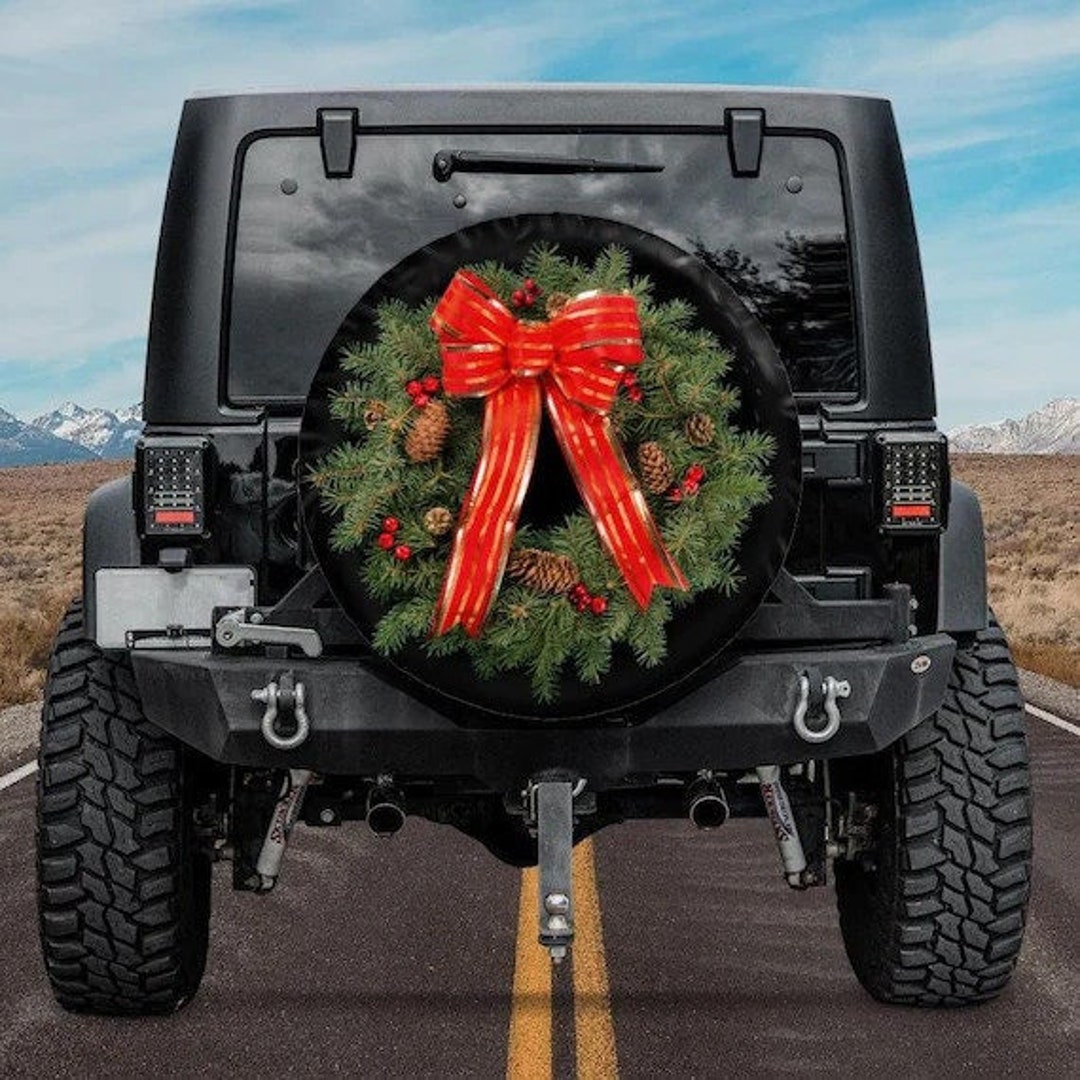 Christmas Wreath Spare Tire Cover, Backup Camera Option, Xmas Tire Cover, Christmas Car