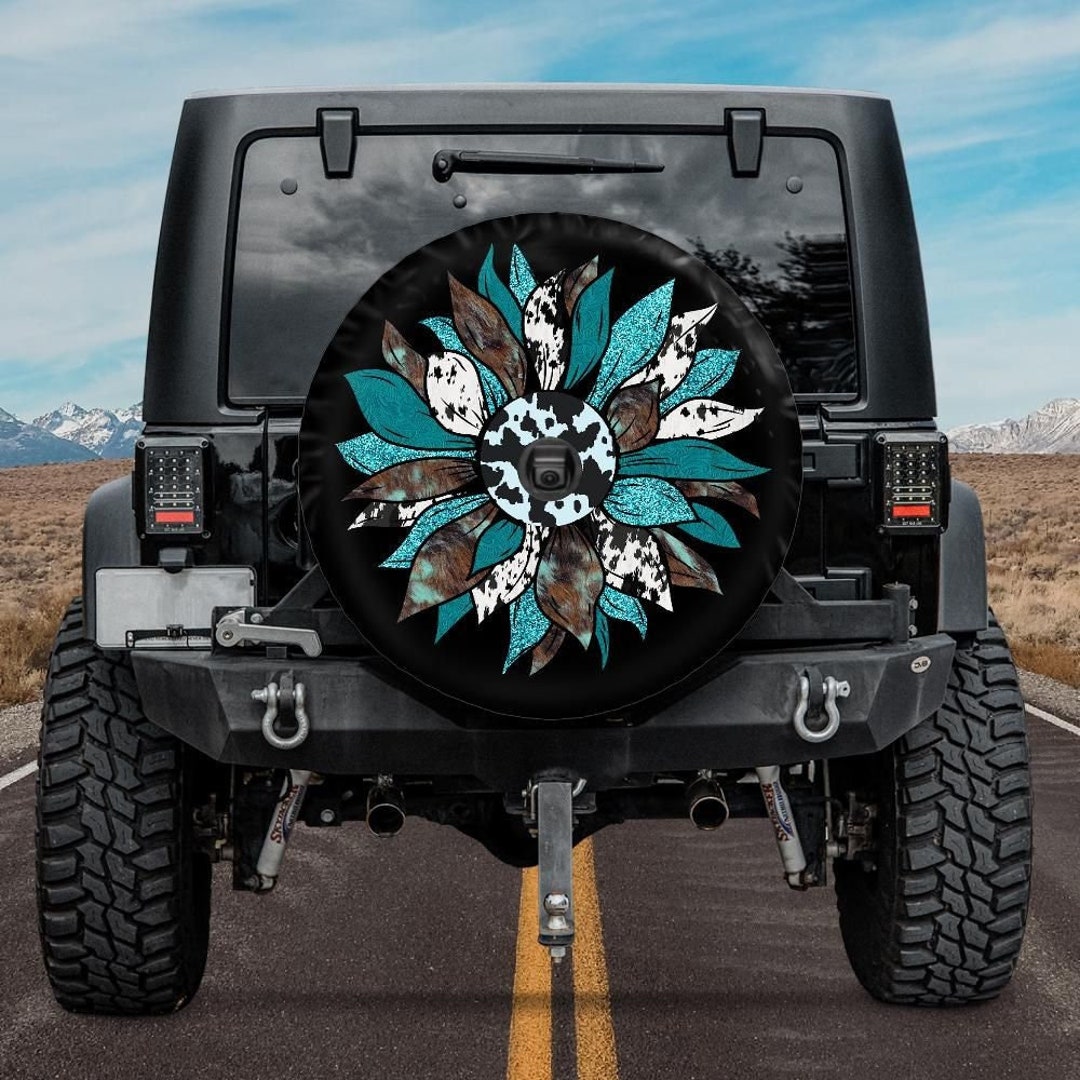 Buy Spare Tire Cover With Turquoise Sunflower Turquoise Cow Print Online in  India Etsy