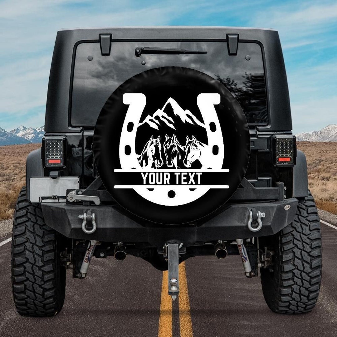 Customizable Horseshoe Spare Tire Cover, Horse Tire Cover, Personalized