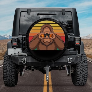 Spare Tire Cover with Bigfoot beach design,  Spare Tire Cover, Surfer Bigfoot Wheel Cover, Gift for a  Owner