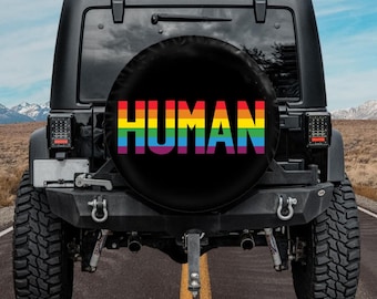 Spare Tire Cover, LGBT HUMAN Spare Tire Cover, Tire Cover Rainbow, Camper Spare Tire Cover, RV spare tire cover, lgbt car accessories