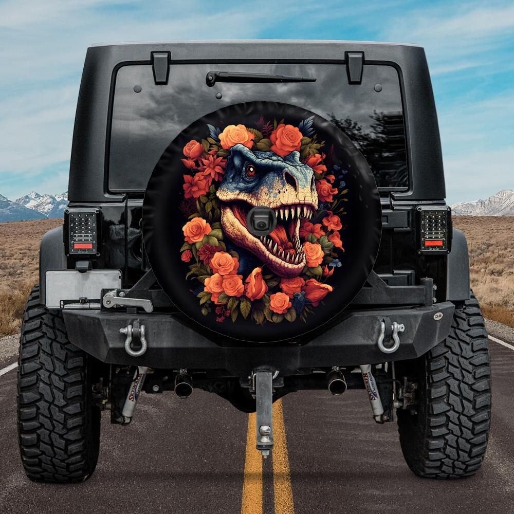 Spare Tire Cover, Funny TRex Tire Cover, Backup Camera Tire Cover, Floral T-Rex tire cover for Jeep for Bronco, Funny tire cover