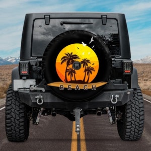 Spare Tire Cover Beach Sunset Plam trees, Beach  Tire Cover, Optional rear camera hole, Car accessories,  girl,  Accessories