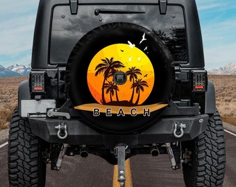 Spare Tire Cover Beach Sunset Plam trees, Beach  Tire Cover, Optional rear camera hole, Car accessories,  girl,  Accessories