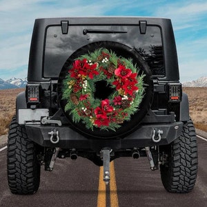 Christmas Spare Tire Cover, Backup Camera option, Xmas Tire Cover, Christmas Car Accessories for women, Rear camera tire cover, Pine Wreath