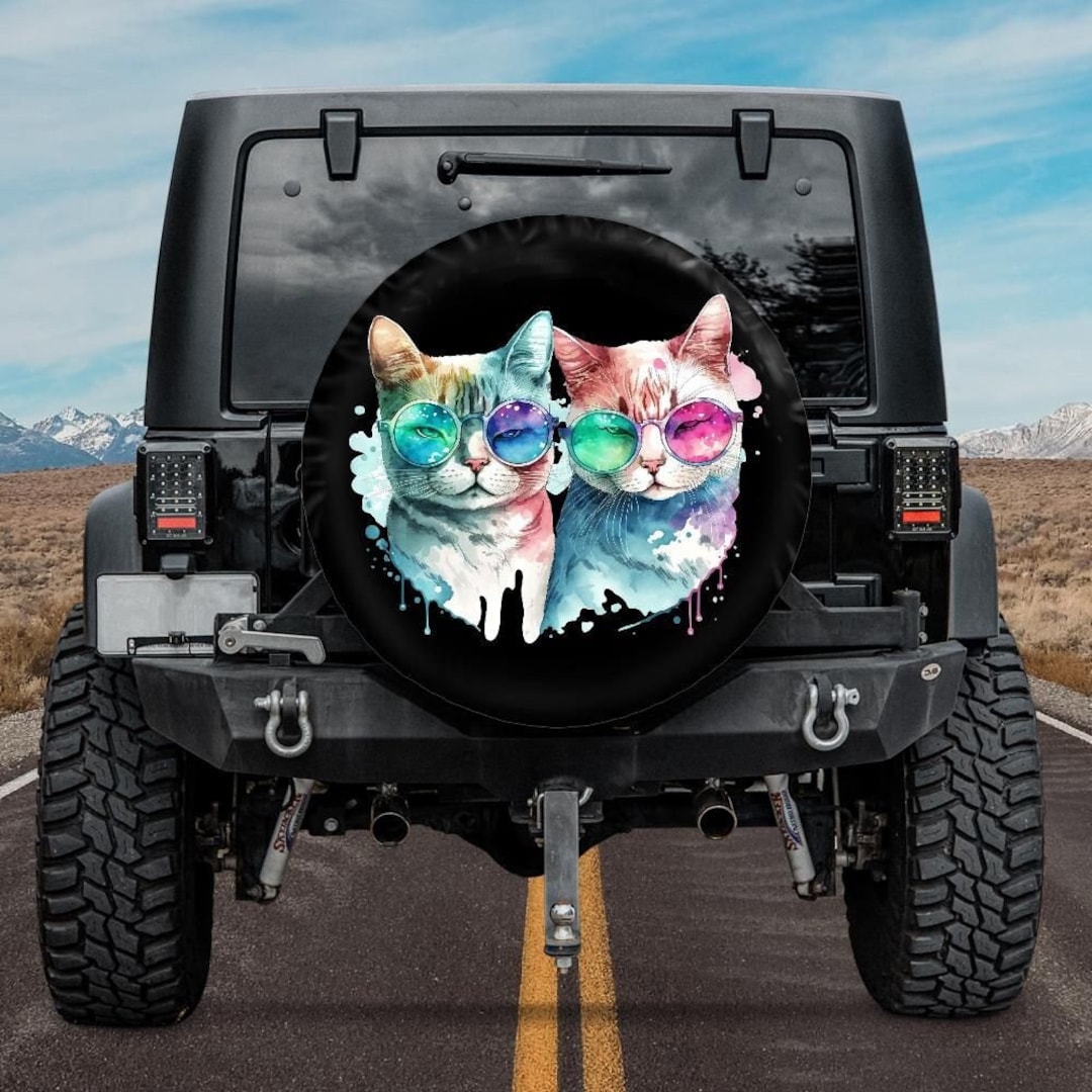 Watercolor Cat Spare Tire Cover, Cat Couple Spare Tire Cover, Cat Tire Cover for Jeep for Bronco