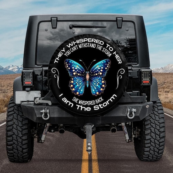 I Am the Storm Spare Tire Covers for Women Blue Butterfly Tire