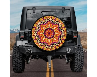 Spare Tire Cover with Mandala design Rear Camera option,  Tire Cover,  girl,  Accessories, Colorful Mandala tire cover