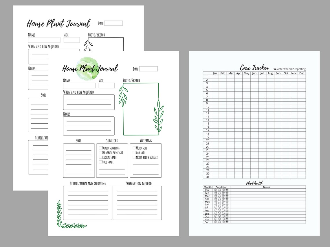House Plant Journal Pages Two Designs included Printable Etsy