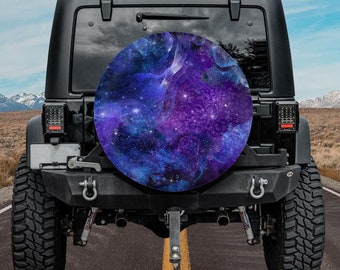 Spare Tire Cover with Purple and Blue Galaxy design, Backup Camera tire cover, Galaxy Spare Tire Cover for jeep, for bronco