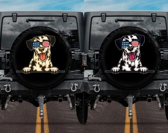 Spare Tire Cover, Dalmatian Tire Cover, Dalmatian in Merica shades Dog Spare Tire Cover for Jeep, for Bronco, Camper Spare Tire Cover