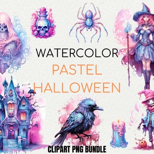 Pastel Halloween Clipart | Pastelloween PNG | Watercolor Witch | Digital Clipart Bundle | Pastel Magic Clipart PNG | Pastel magic clipart |