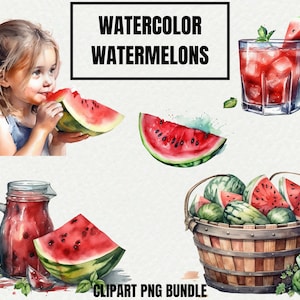 Watercolor Watermelon Clipart Bundle | Watermelons Digital PNG | Summer Fruit Graphics for Paper Craft | Cute Summer Spring scrapbooking