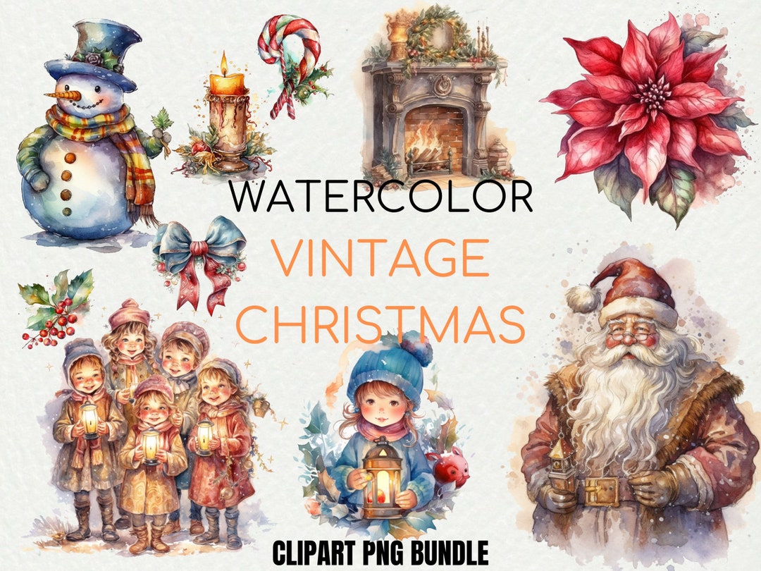 Watercolor Vintage Christmas Clipart | Holiday Illustrations (PNG ...