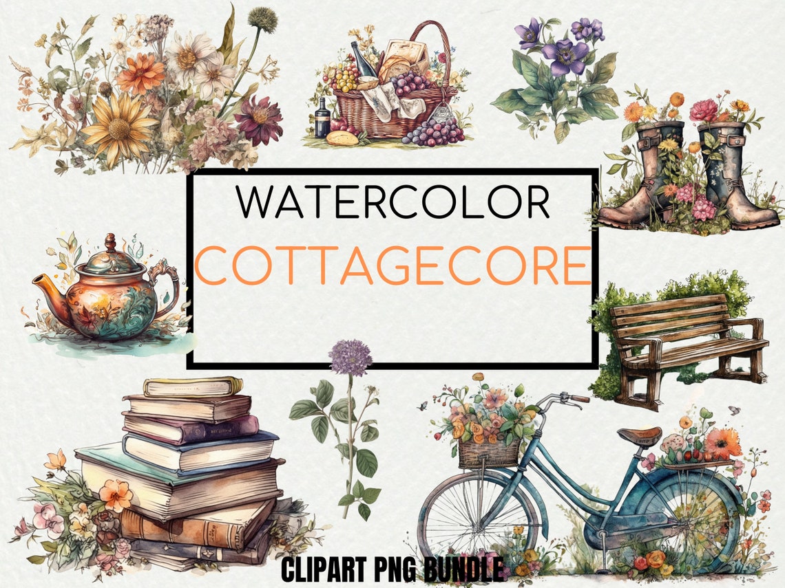 Watercolor Cottagecore Clipart Farmhouse Decor Cottage - Etsy Australia