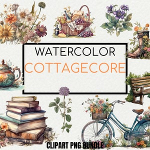 Watercolor Cottagecore Clipart | Farmhouse Decor | Cottage Farm Life PNG | Country Living Clipart Bundle | Junk Journal | Commercial use