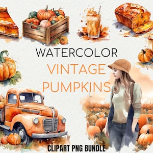 Watercolor Pumpkin Spice Clipart Bundle| Cozy Fall images | Pumpkin Graphic PNG | Instant download Commercial use | Autumn Fall drinks