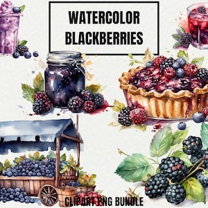 Watercolor Blackberries Clipart Bundle | Blackberry Digital PNG | Fruit Graphics for Paper Craft | Blackberry Jam Summer Spring scrapbooking