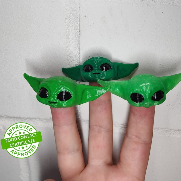 Baby Yoda, Grogu Zahnpasta Spender / Tothpaste Topper, mit bemalten Augen, 6 verschiedene Aufsätze, 3D gedruckt