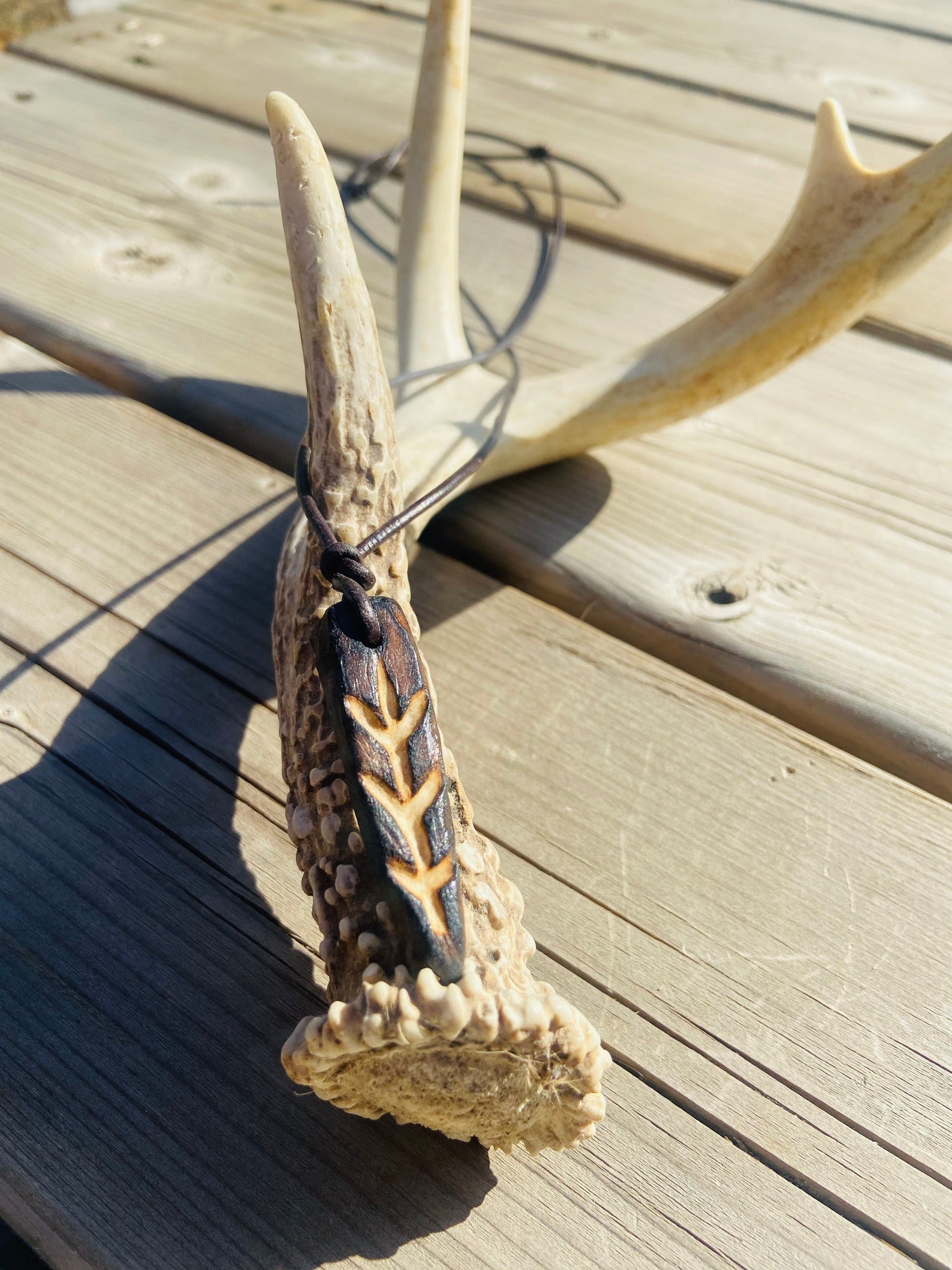 Real Deer Antler Necklace/Antler Pendant/Antler Tip/Carved Etsy