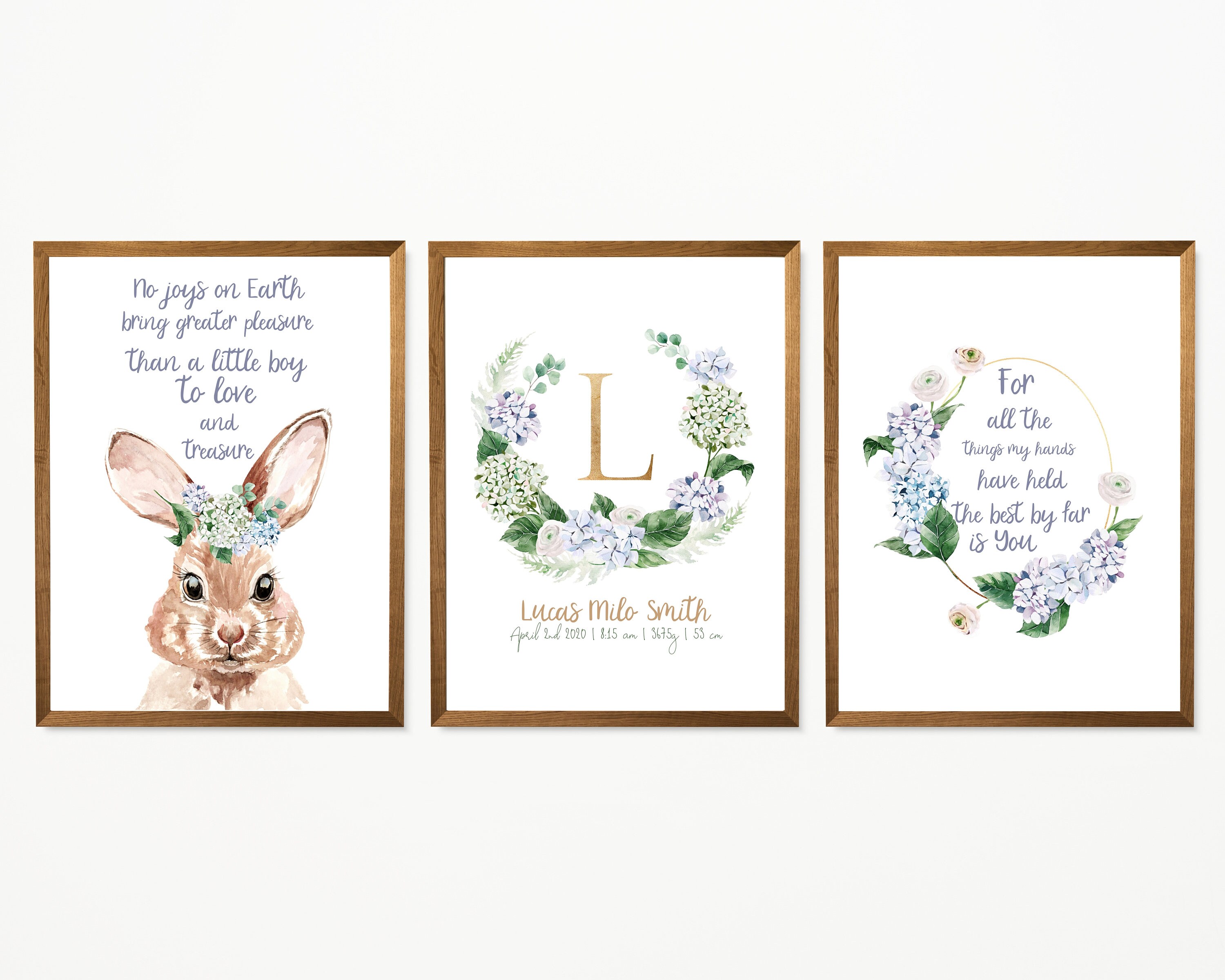 Set of 3 nursery prints Personalized Baby Name Wall Art Etsy