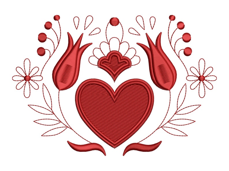 Red flower heart 3 sizes machine embroidery designs  etsy