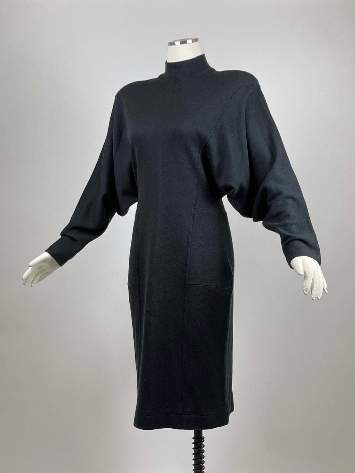 Vintage 1980s Batwing Long-sleeved Wool Dress | Etsy