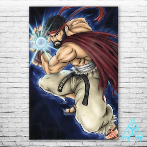 Ryu Street Fighter Retro Fighting Game Art Poster Street Fighter 6 Video Game art print Retro Video Game Poster Gaming Digital Room Art