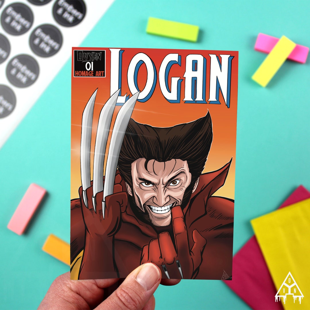 Xmen Wolverine Logan Comic Book Hand Drawn Postcard Style Mini Artwork