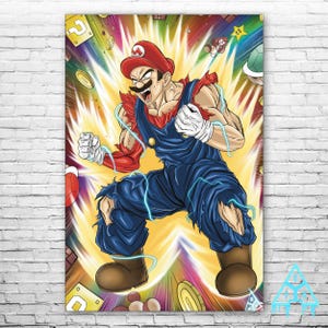 Super Mario Print Video Game Poster Collectible Print, Dragonball Z Style Print Mario Bros Artwork collectors Game Room Digital Wall Art
