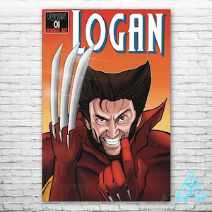 Impresión de arte de pared coleccionable de Logan Wolverine Hugh Jackman / Póster de cómic de Wolverine, portada de cómic retro, impresión de arte digital de Wolverine