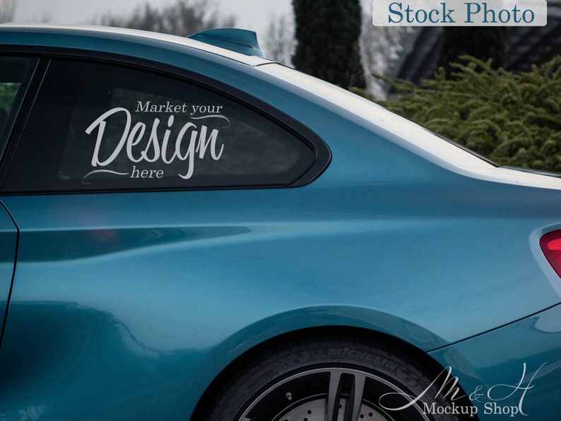 Download Vinyl car decal mockup / Blue Sports Car window mockup / Car | Etsy
