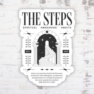 Sticker AA 12 étapes d'éveil spirituel en vinyle imperméable à l'eau | Gros livre, ordinateur portable, bouteille d'eau, cadeau d'anniversaire sobre pour lui - elle