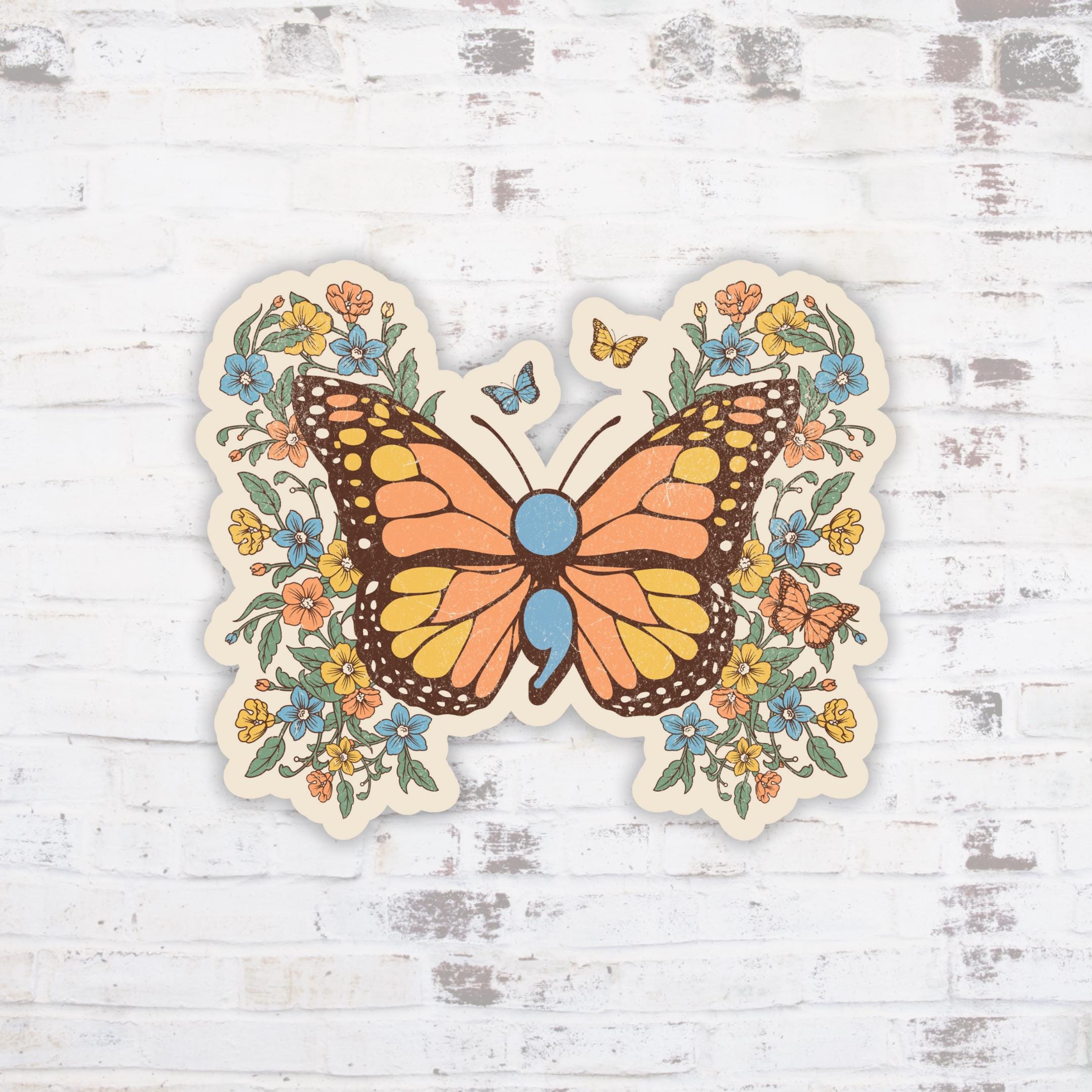 Semicolon Butterfly ECG Heartbeat Vinyl Bumper Sticker - 5 Inch Outdoor Decal