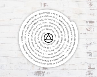 12 Promises AA Logo Circle Sticker, NA Sober Recovery Steps Waterproof Vinyl Car Decal, Sobriety Birthday Gift Alcoholic Clean Anniversary