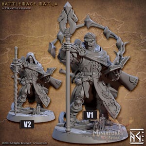 Battlemage Matija - Artisan Guild – 3D Printed Resin for DnD or Tabletop | 28mm 32mm 54mm to 100mm