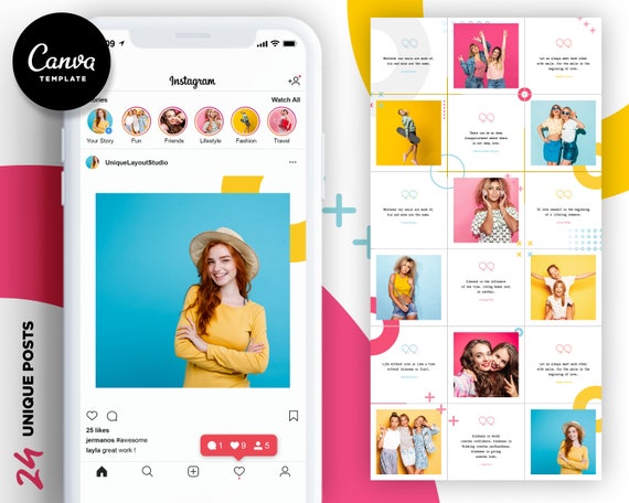 Instagram Puzzle Template, Canva Instagram Presets for Blogger, Social Media Posts Theme Template, IG Photo Collage Graphics Layout Content