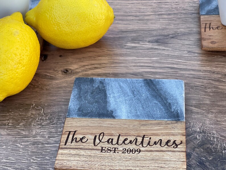 Engraved Wood Marble Coasters or Personalized Coasters Cute Etsy