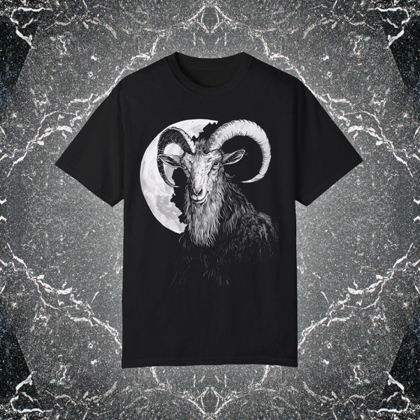 Nightmare Goat Tee | Satanic Goat Tee | Mystic Moonlit Black Shirt | Statement Darkwear | Unconventional Gift for Him | Gothic Black Tee