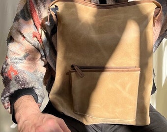 Independent designer LEMPP & YIN Handmade Raw Cut Waxed Cowhide Fine Italian Leather Berlin Backpack in Rock