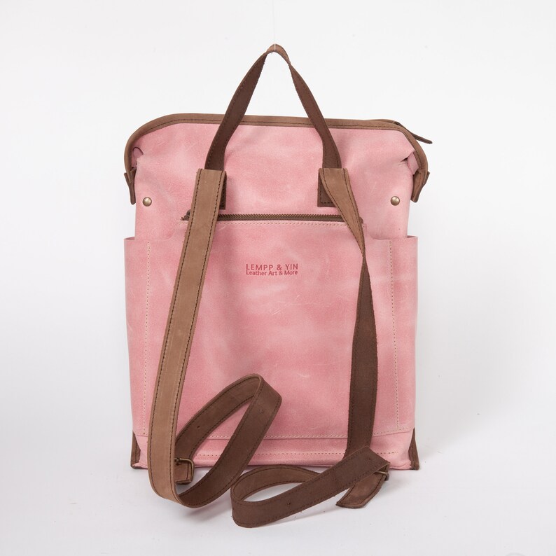 Independent Designer LEMPP & YIN Handmade Small Cowhide Oslo Leather Backpack in Pink image 3