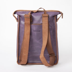 Independent designer LEMPP & YIN Handmade Raw Cut Waxed Cowhide Fine Italian Leather Berlin Backpack in Purple image 3