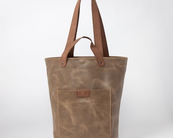Independent designer LEMPP & YIN Handmade Raw Cut Italian Cowhide Leather Tokyo Tote Bag in Truffle