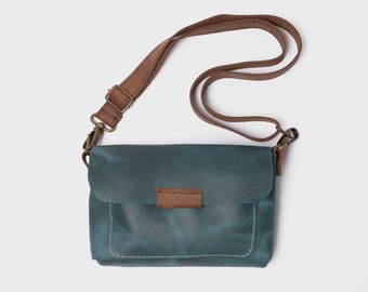 LEMPP & YIN Handmade Raw Cut Cowhide Leather Belt Pouch or Crossbody Bag in Ocean Blue