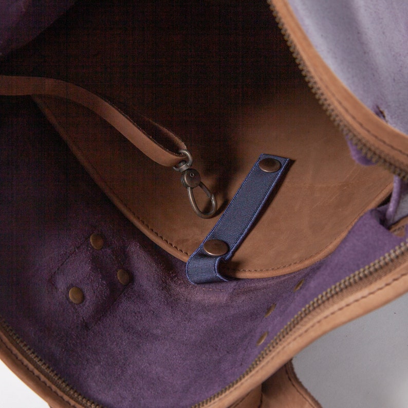 Independent designer LEMPP & YIN Handmade Raw Cut Waxed Cowhide Fine Italian Leather Berlin Backpack in Purple image 4