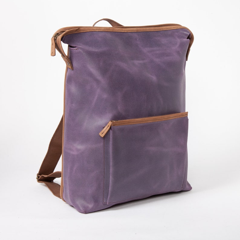 Independent designer LEMPP & YIN Handmade Raw Cut Waxed Cowhide Fine Italian Leather Berlin Backpack in Purple image 2